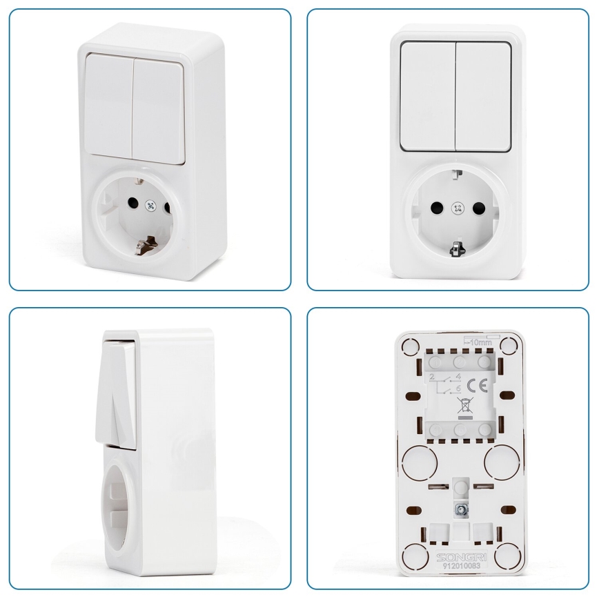 Aigostar - Hišno stikalo 2P z vtičnico 1x10A/250V SCHUKO