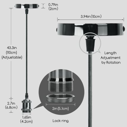 Aigostar - Kabel za polnjenje 1xE27/60W/230V antracit