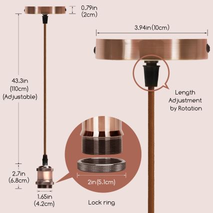 Aigostar - Kabel za polnjenje 1xE27/60W/230V baker