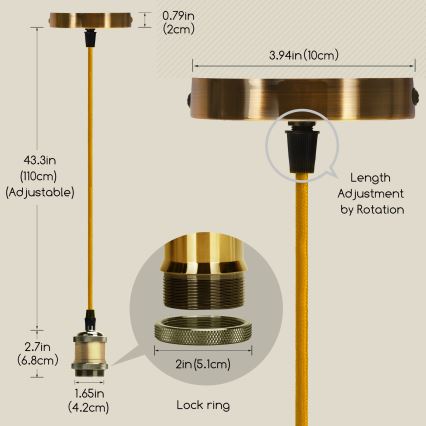 Aigostar - Kabel za polnjenje 1xE27/60W/230V zlata