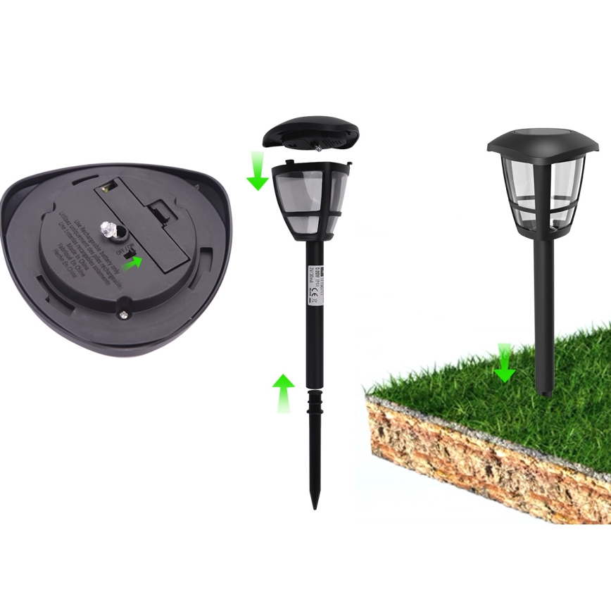 Aigostar - Komplet 12x LED sončnih svetilk LED/0,06W/2V 33,8 cm 6500K 100 mAh IP44 črna