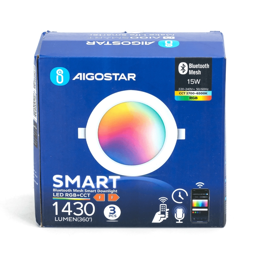 Aigostar - Komplet 3x LED RGBW zatemljive vgradne stropne svetilke MESH LED/15W/230V 2700K-6500K premer 17 cm