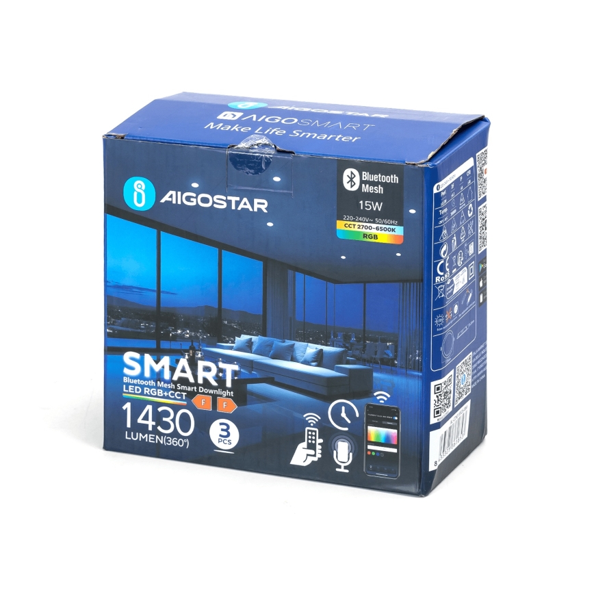 Aigostar - Komplet 3x LED RGBW zatemljive vgradne stropne svetilke MESH LED/15W/230V 2700K-6500K premer 17 cm