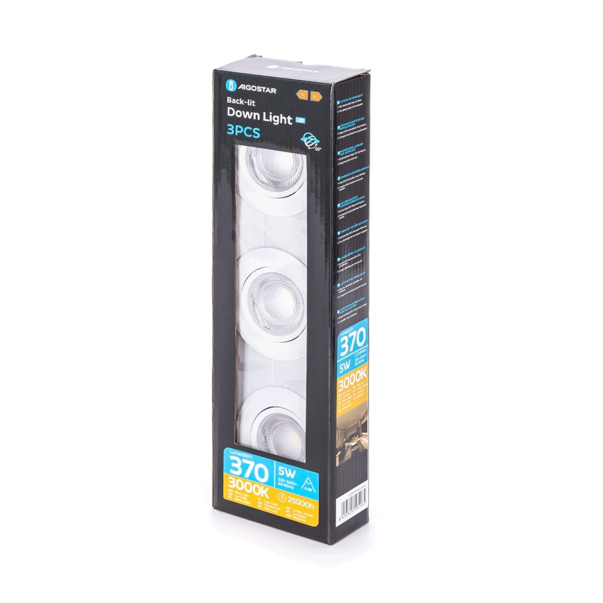 Aigostar - KOMPLET 3x LED Stropna svetilka LED/5W/230V 3000K preč. 8,5 cm bela
