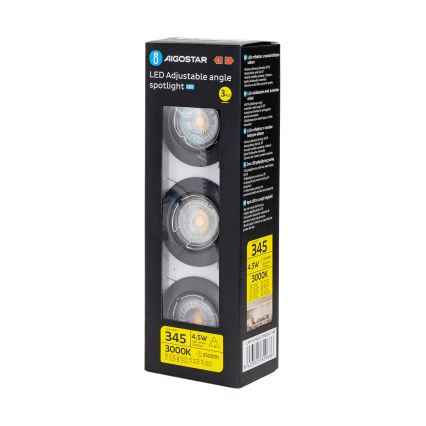 Aigostar - Komplet 3x LED vgradna stropna svetilka 1xGU10/4,5W/230V 3000K črna
