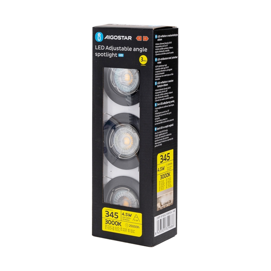 Aigostar - Komplet 3x LED vgradna stropna svetilka 1xGU10/4,5W/230V 3000K črna