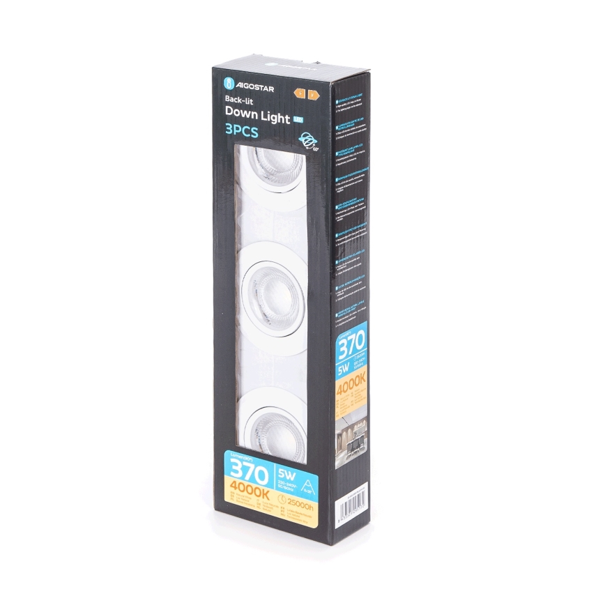 Aigostar - KOMPLET 3x LED Vgradna Svetilka LED/5W/230V 4000K premer 8,5 cm bela