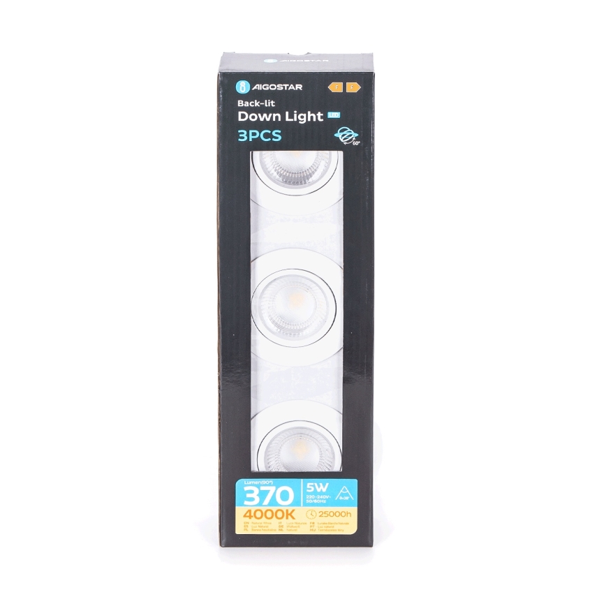 Aigostar - KOMPLET 3x LED Vgradna Svetilka LED/5W/230V 4000K premer 8,5 cm bela
