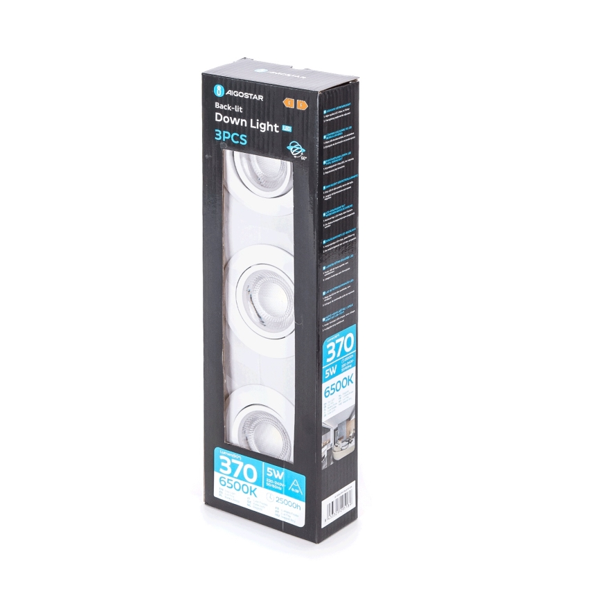 Aigostar - KOMPLET 3x LED Vgradna Svetilka LED/5W/230V 6500K premer 8,5 cm bela