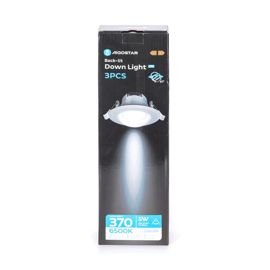 Aigostar - KOMPLET 3x LED Vgradna Svetilka LED/5W/230V 6500K premer 8,5 cm bela