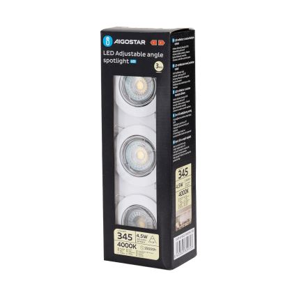 Aigostar - Komplet 3x LED vgradnih stropnih svetilk 1x GU10/4,5W/230V 4000K bela