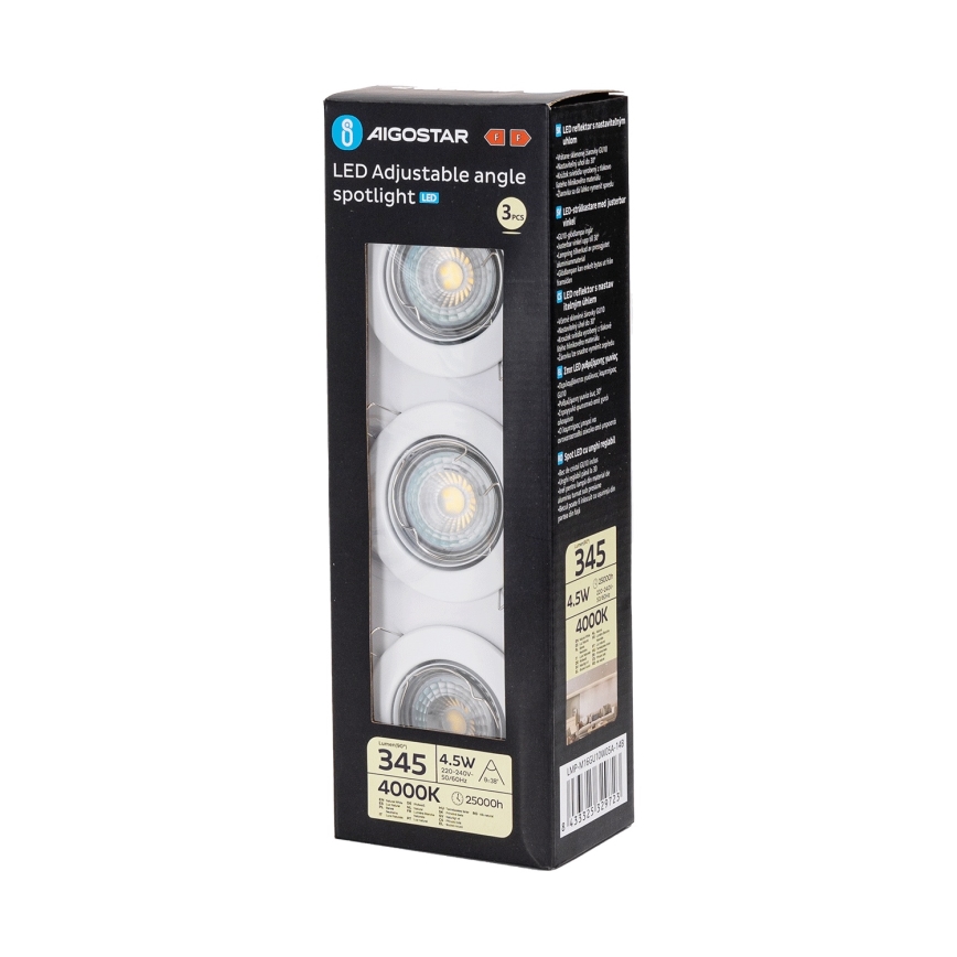 Aigostar - Komplet 3x LED vgradnih stropnih svetilk 1x GU10/4,5W/230V 4000K bela