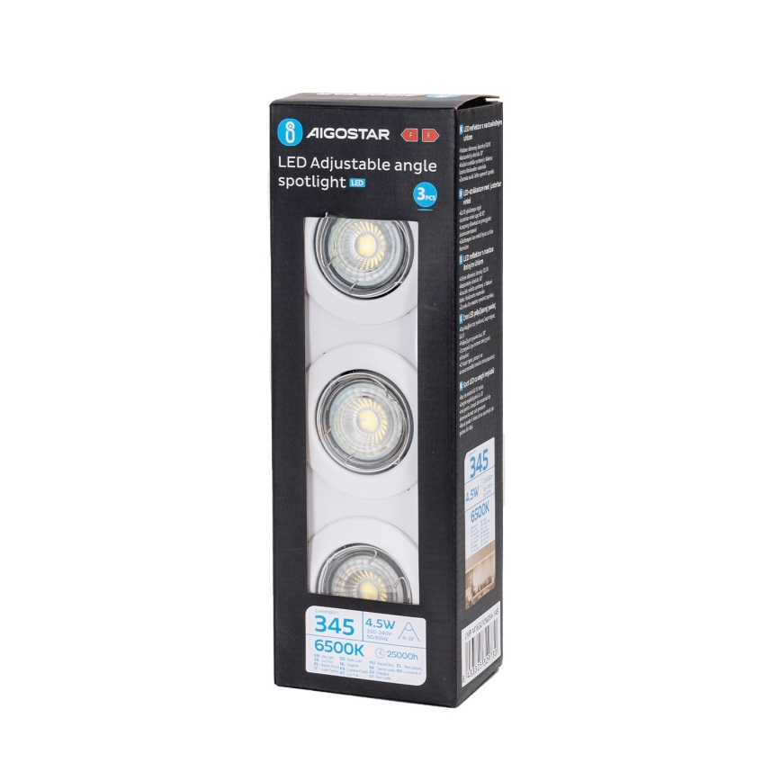 Aigostar - Komplet 3x LED vgradnih stropnih svetilk 1xGU10/4,5W/230V 6500K bela