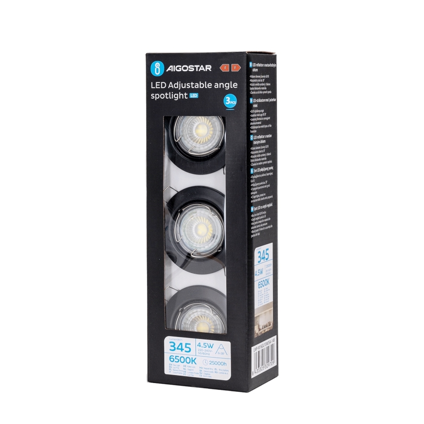 Aigostar - KOMPLET 3x LED vgradnih stropnih svetilk 1xGU10/4,5W/230V 6500K črna