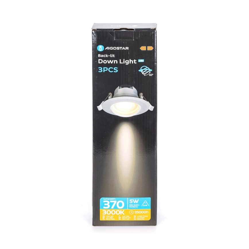 Aigostar - Komplet 3x LED vgradnih stropnih svetilk LED/5W/230V 3000K premer 8,5 cm v beli barvi