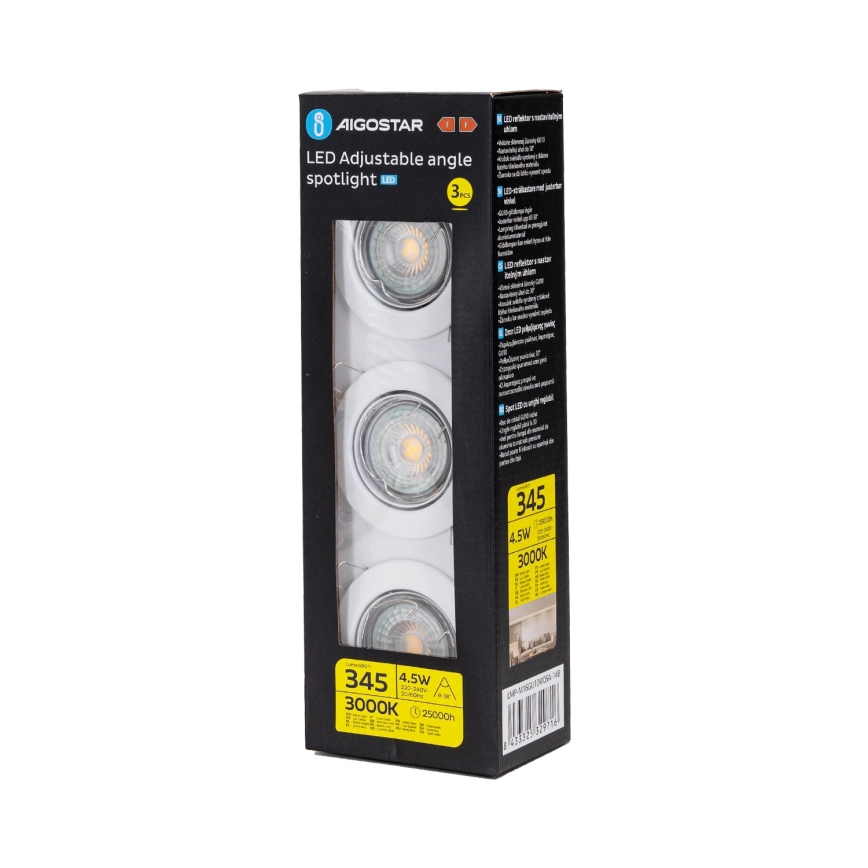 Aigostar - Komplet 3x vgradna LED stropna svetilka 1xGU10/4,5W/230V 3000K bela