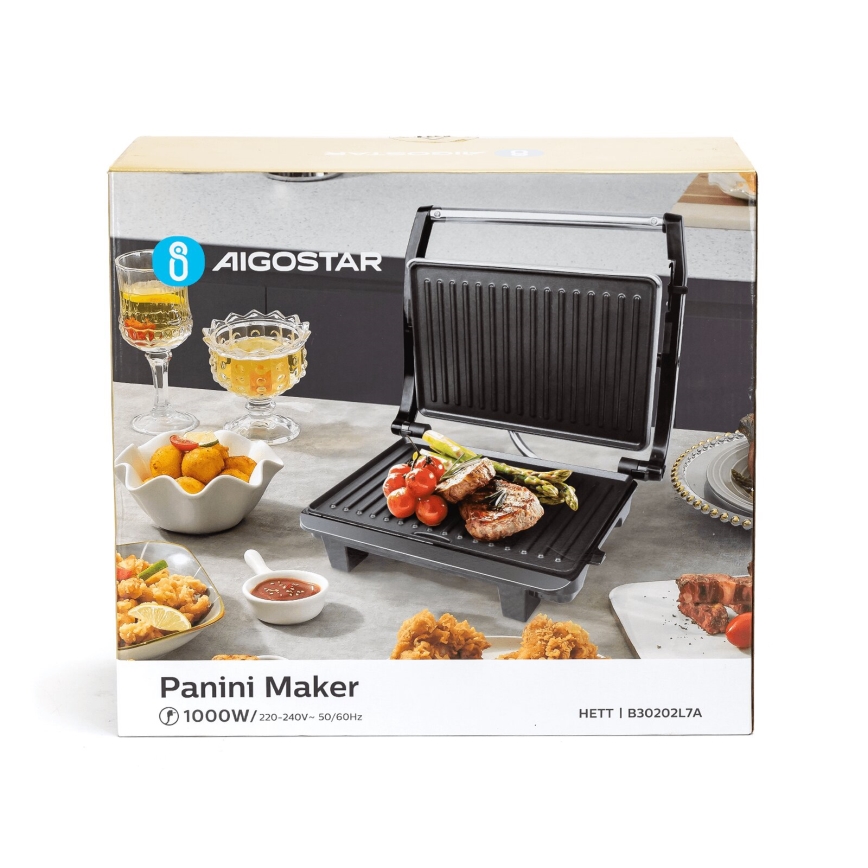 Aigostar - Kontaktni žar 1000W/230V črna/mat krom
