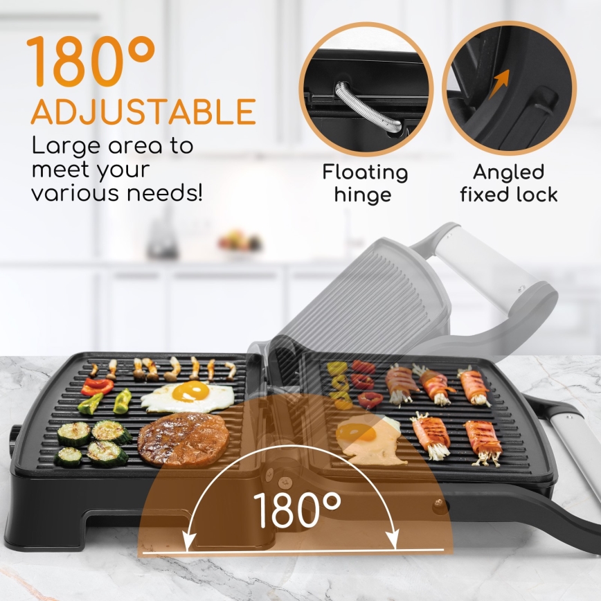 Aigostar - Kontaktni žar 1500W/230V mat krom/črna
