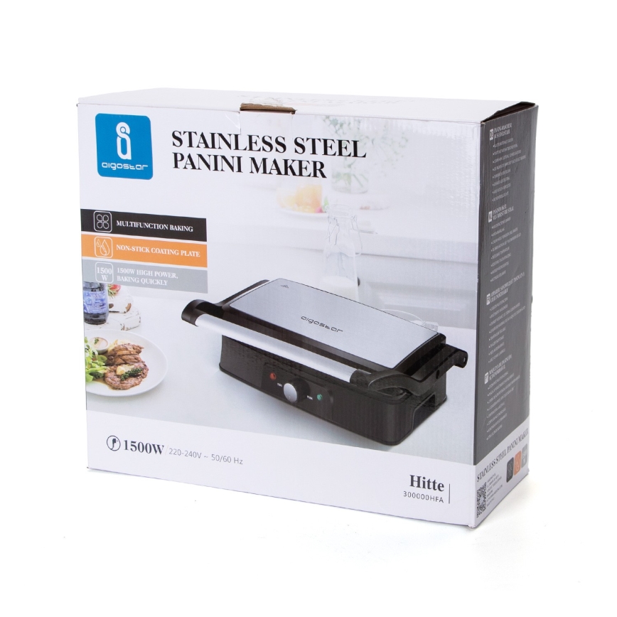 Aigostar - Kontaktni žar 1500W/230V mat krom/črna