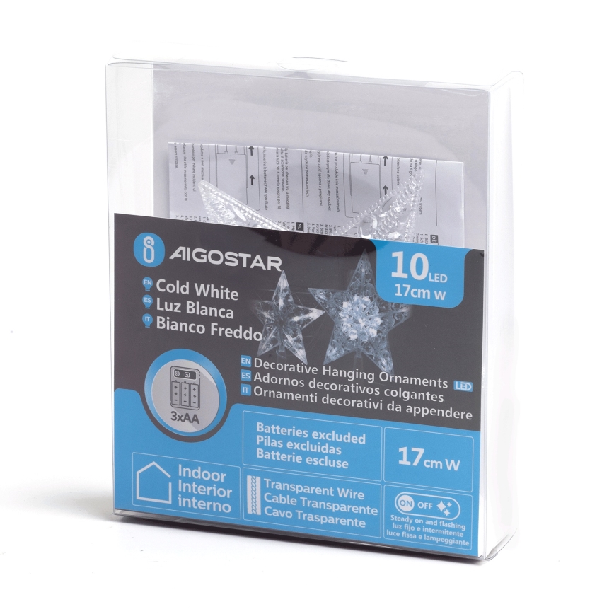 Aigostar - LED božična dekoracija 10xLED/3xAA hladno bela zvezda