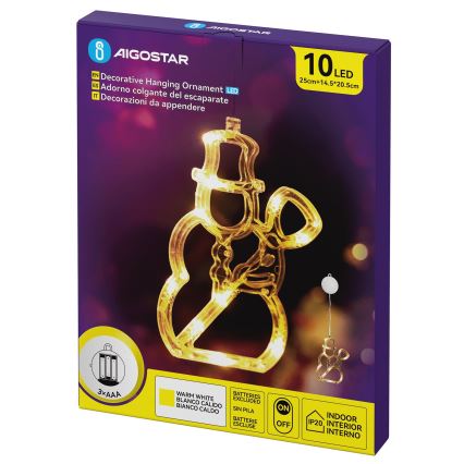 Aigostar - LED božična dekoracija 10xLED/3xAAA snežak 20,5 cm