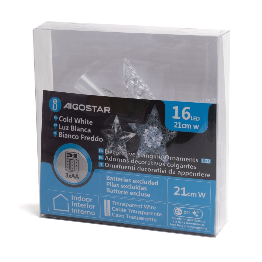 Aigostar - LED božična dekoracija 16xLED/3xAA hladno-bela zvezda