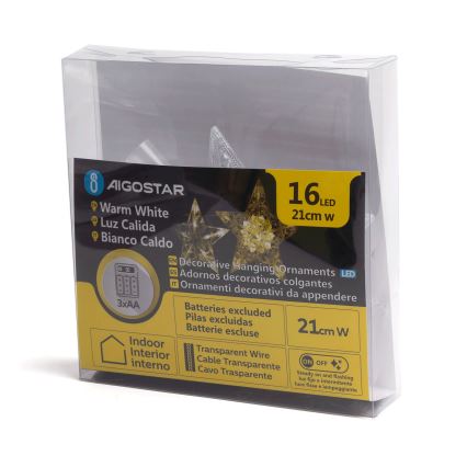 Aigostar - LED božična dekoracija 16xLED/3xAA topla bela zvezda