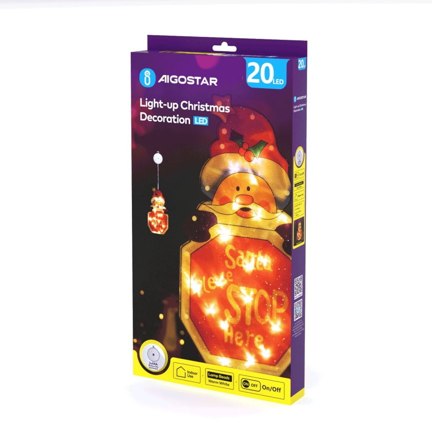 Aigostar - LED Božična dekoracija LED/3xAAA Santa z sign 45cm