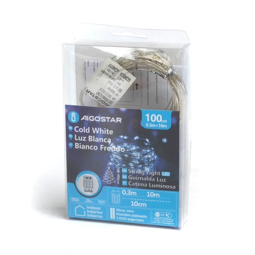 Aigostar - LED Božična veriga 100xLED/3xAA 10,3m hladno bela