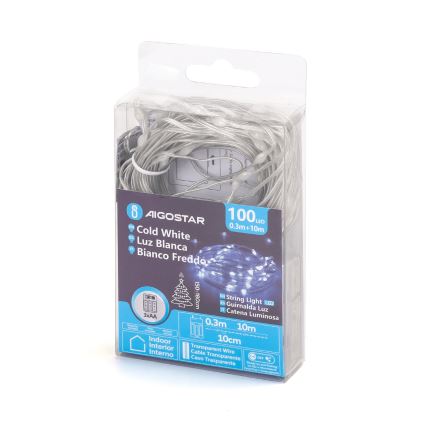 Aigostar - LED Božična veriga 100xLED/3xAA 10,3m hladno bela