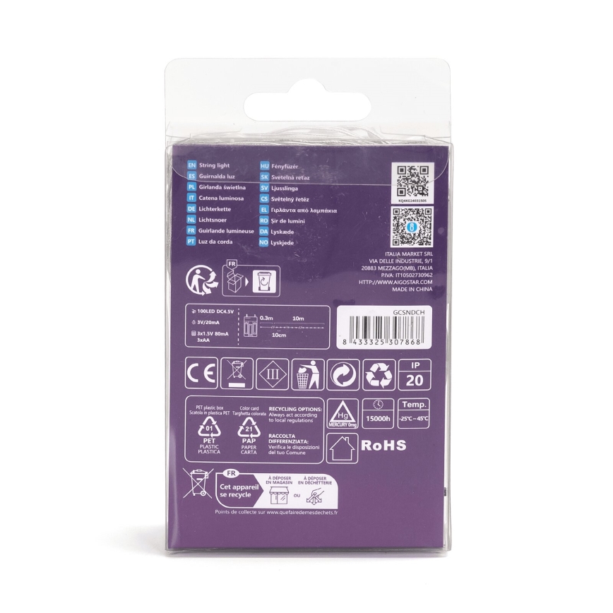 Aigostar - LED Božična veriga 100xLED/3xAA 10,3m hladno bela
