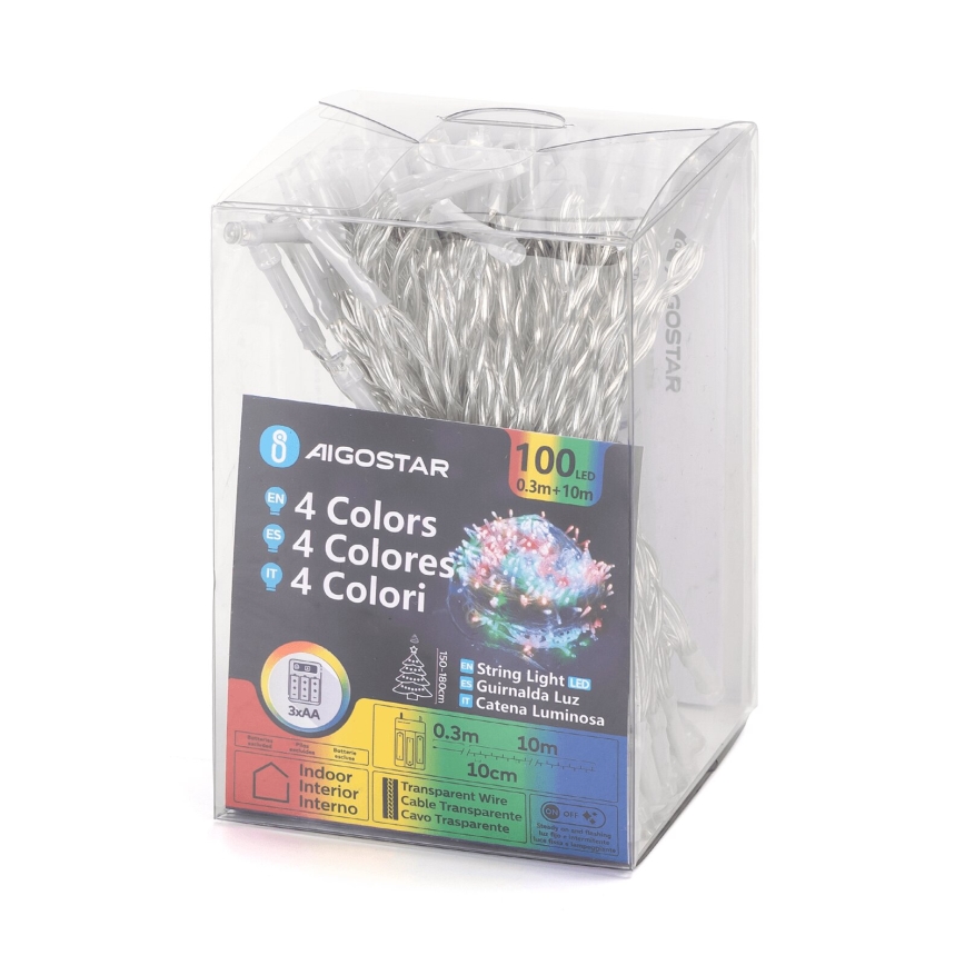 Aigostar - LED Božična veriga 100xLED/3xAA 10,3m multicolor