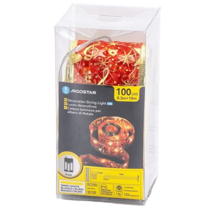 Aigostar - LED božična veriga 100xLED/3xAA 10 m topla bela rdeča