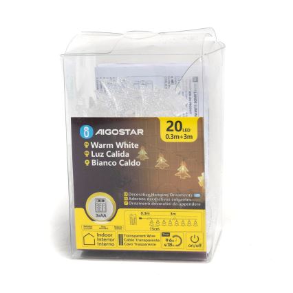 Aigostar - LED Božična veriga 20xLED/3xAA 3,3m drevesa