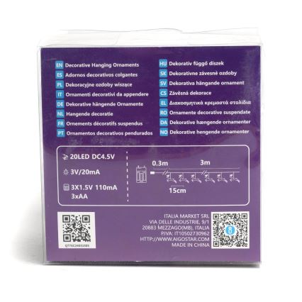 Aigostar - LED Božična veriga 20xLED/3xAA 3,3m severni jelenčki