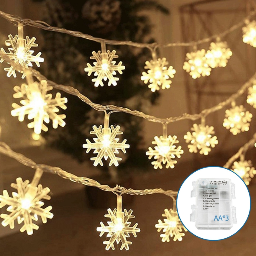 Aigostar - LED Božična veriga 20xLED/3xAA 3,3m snežinke