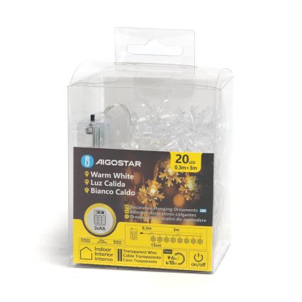 Aigostar - LED Božična veriga 20xLED/3xAA 3,3m snežinke