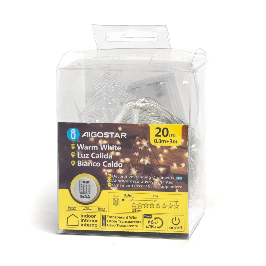 Aigostar - LED Božična veriga 20xLED/3xAA 3,3m zvezde