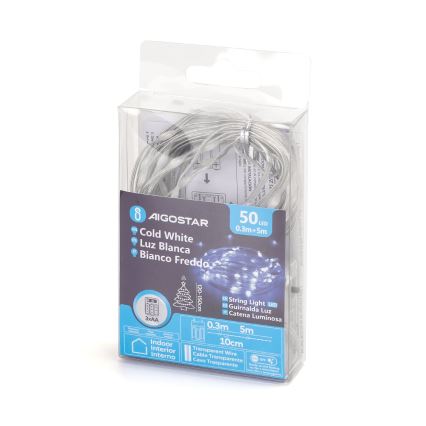 Aigostar - LED Božična veriga 50xLED/3xAA 5,3m hladno bela