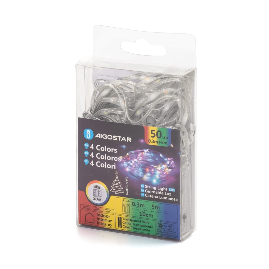 Aigostar - LED Božična veriga 50xLED/3xAA 5,3m multicolor