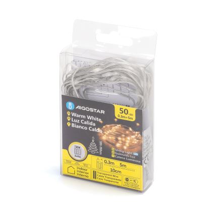 Aigostar - LED Božična veriga 50xLED/3xAA 5,3m topla bela