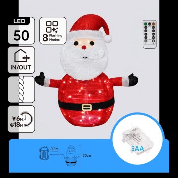 Aigostar - LED božična zunanja dekoracija 50xLED/3xAA 0,7m IP44 hladna Santa Claus