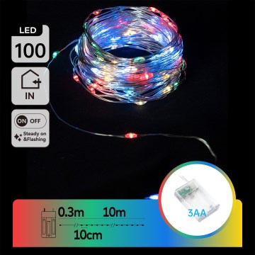 Aigostar - LED božični niz 100xLED/3xAA 10,3m večbarven