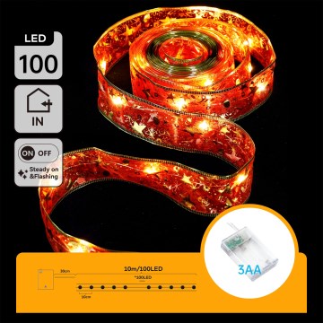 Aigostar - LED božični niz 100xLED/3xAA 10 m topla bela rdeča