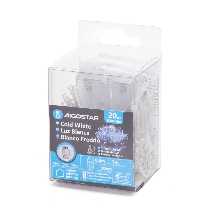 Aigostar - LED božični niz 20xLED/3xAA 2,3m hladna bela