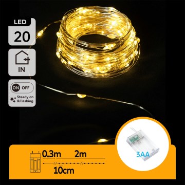 Aigostar - LED božični niz 20xLED/3xAA 2,3m topla bela