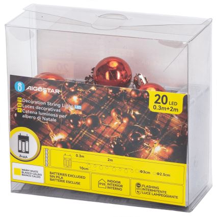 Aigostar - LED božični niz 20xLED/3xAA 2m topla bela