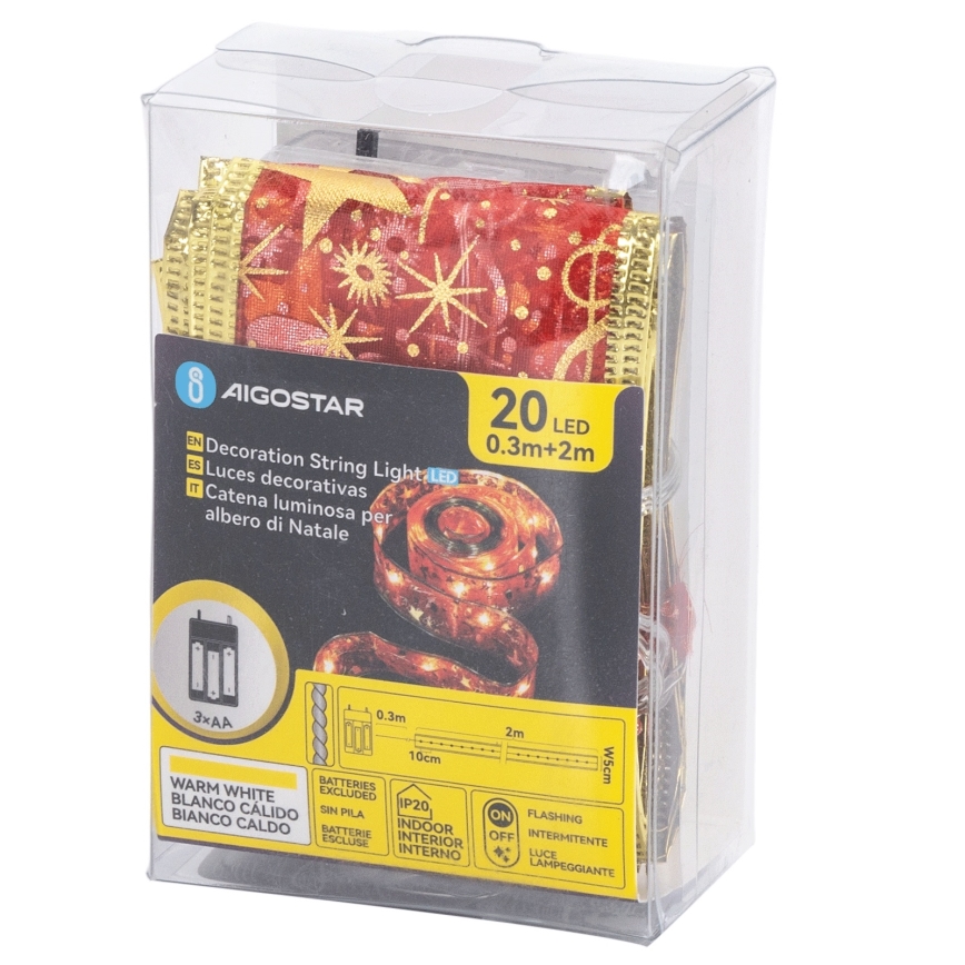 Aigostar - LED božični niz 20xLED/3xAA 2 m topla bela rdeča