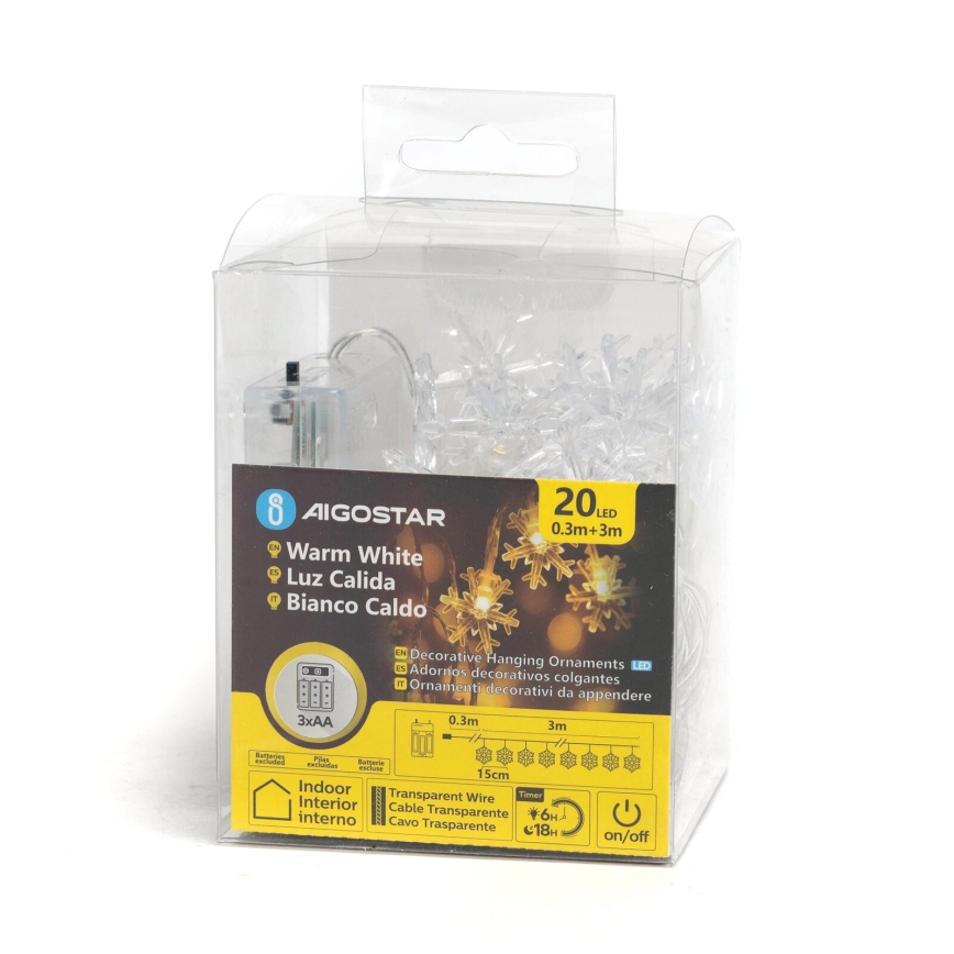 Aigostar - LED božični niz 20xLED/3xAA 3,3m snežinke