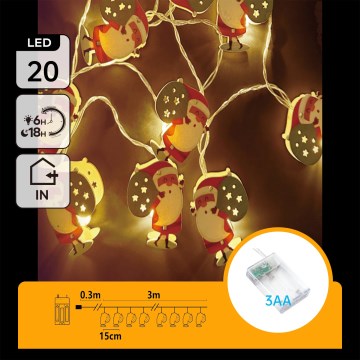 Aigostar - LED božični niz 20xLED/3xAA 3m topla bela Santa Claus